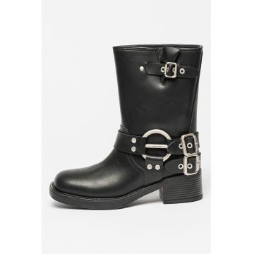 Cizme biker mid-calf din piele