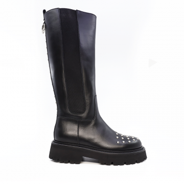 Cizme femei JOHN GALLIANO negre cu accesorii metalice din piele naturală 3504DC15545N